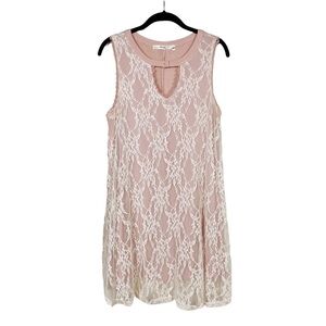 Andree by UNIT Pink Cream Lace Overlay Sleeveless Keyhole Shift Dress 
Size M
